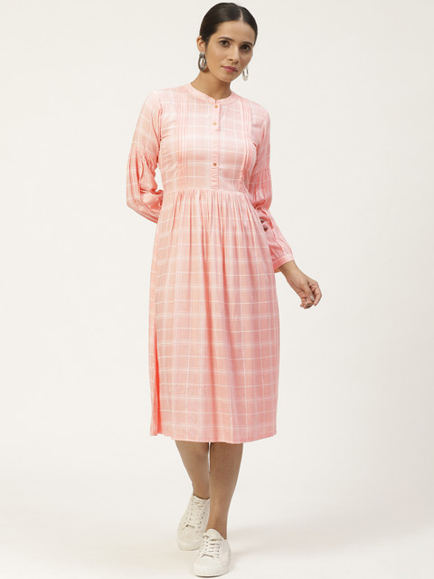 

GERUA Women Pink & White Checked A-Line Dress