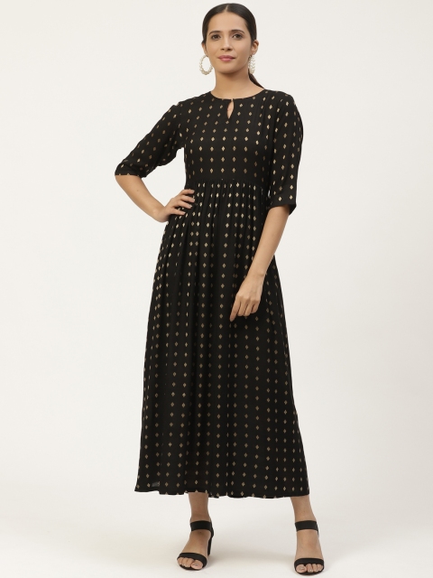 

GERUA Women Black & Golden Woven Design Maxi Dress