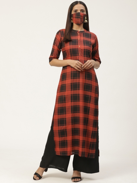 

GERUA Women Rust Brown Black Checked Straight Kurta