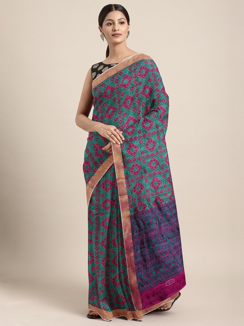 

The Chennai Silks Classicate Teal Green & Magenta Printed Banarasi Saree