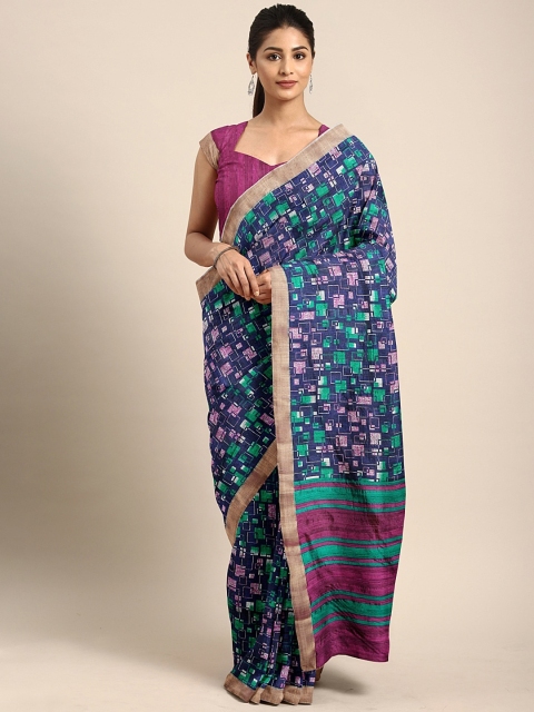 

The Chennai Silks Classicate Navy Blue & Pink Printed Saree