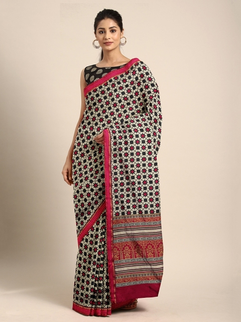 

The Chennai Silks Classicate Off-White & Black Printed Banarasi Saree