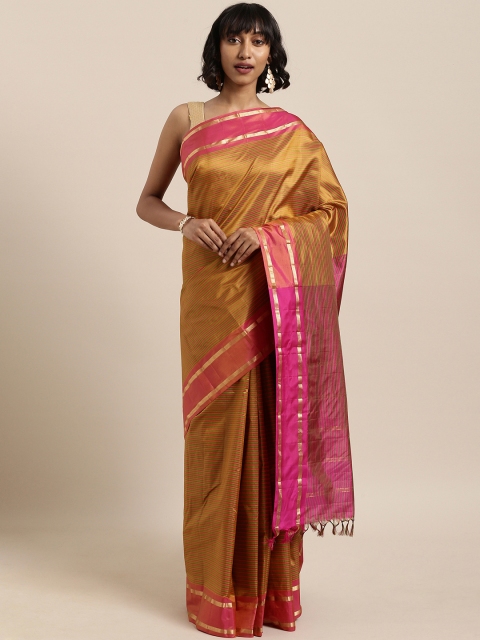 

The Chennai Silks Classicate Golden & Pink Pure Silk Striped Saree, Gold