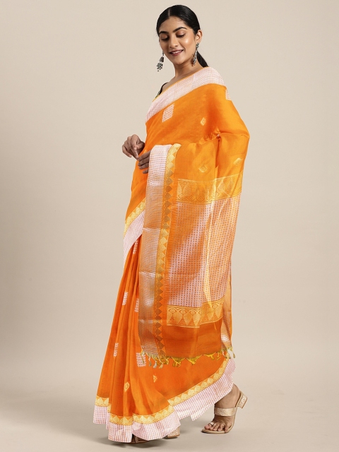 

The Chennai Silks Classicate Orange & Silver Zari Woven Design Maheshwari Saree