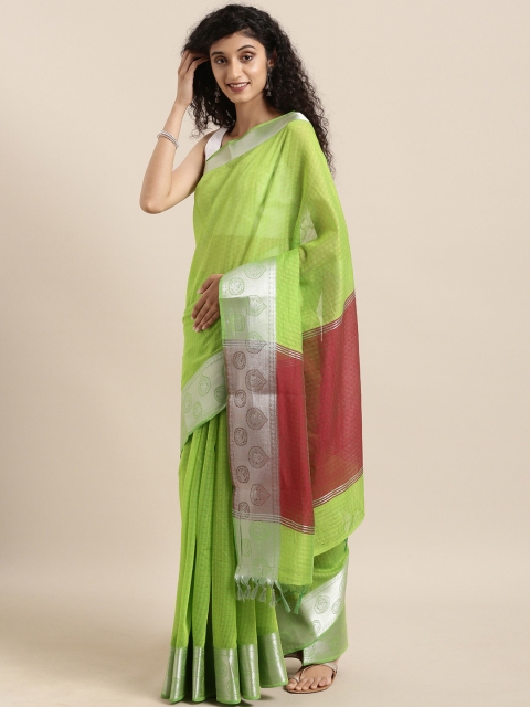 

The Chennai Silks Green & Red Silk Cotton Woven Design Maheshwari Saree