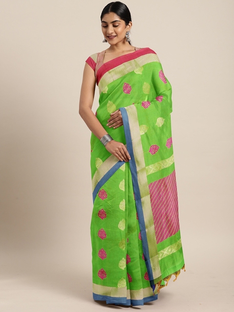 

The Chennai Silks Classicate Green & Pink Silk Cotton Woven Design Maheshwari Saree