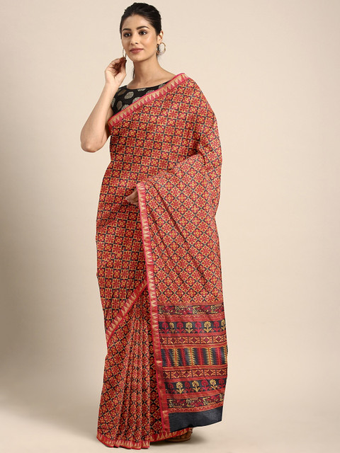 

The Chennai Silks Classicate Red & Navy Blue Viscose Rayon Printed Saree