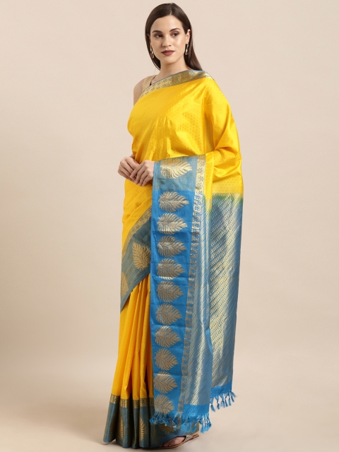 

The Chennai Silks Classicate Yellow & Blue Pure Silk Zari Woven Design Kanjeevaram Saree