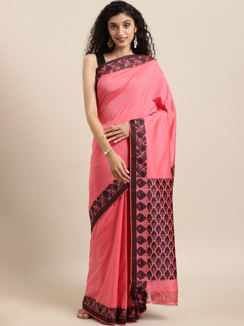 

The Chennai Silks Classicate Coral Pink Silk Cotton Solid Maheshwari Saree