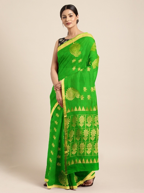 

The Chennai Silks Classicate Green & Gold-Colour Silk Cotton Woven Design Maheshwari Saree