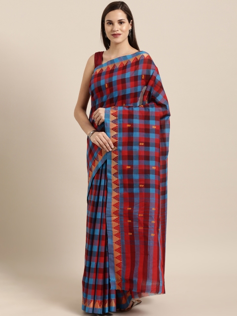 

The Chennai Silks Classicate Red & Blue Pure Cotton Checked Saree