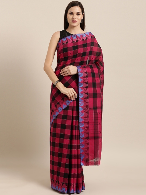 

The Chennai Silks Classicate Pink & Black Pure Cotton Checked Saree