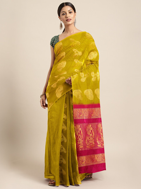 

The Chennai Silks Classicate Yellow Silk Cotton Woven Design Maheshwari Saree