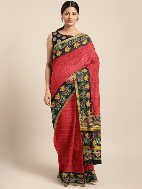 

The Chennai Silks Classicate Red & Beige Viscose Rayon Checked Banarasi Saree