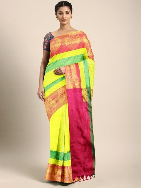 

The Chennai Silks Yellow & Pink Pure Silk Woven Design Kanjeevaram Saree