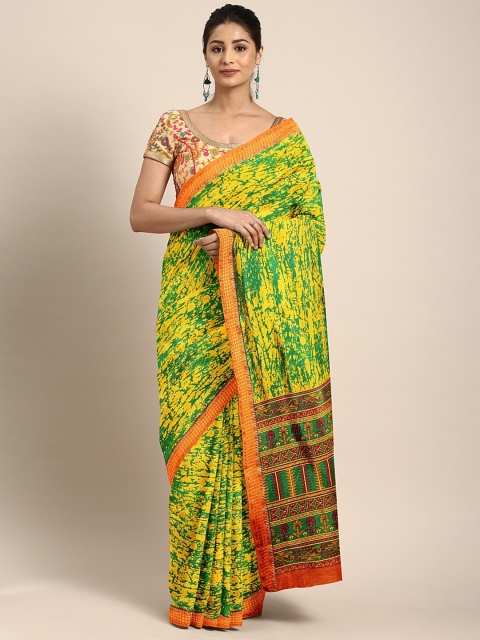 

The Chennai Silks Green & Yellow Printed Banarasi Saree