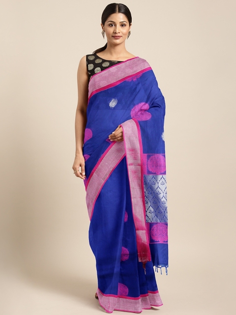 

The Chennai Silks Blue & Pink Silk Cotton Woven Design Maheshwari Saree