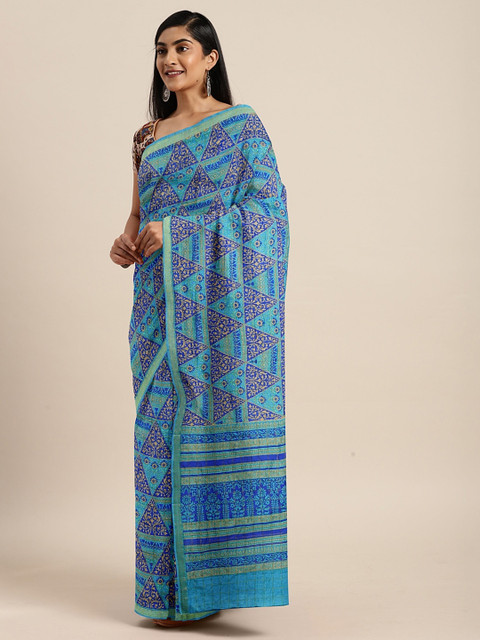 

The Chennai Silks Classicate Blue & Golden Printed Banarasi Saree