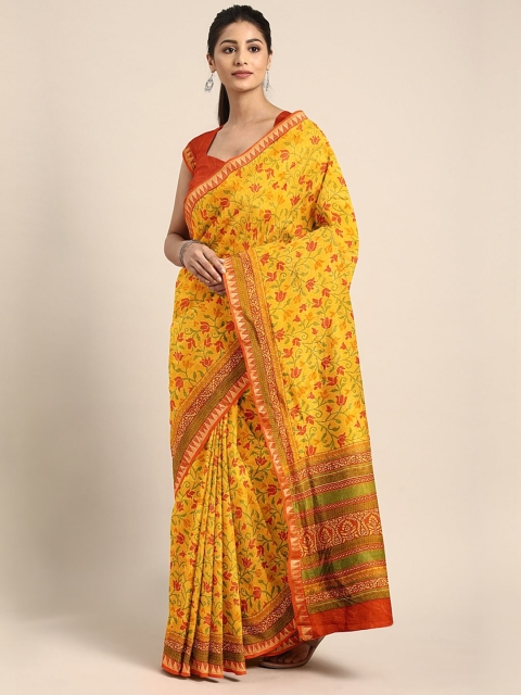 

The Chennai Silks Classicate Yellow & Red Floral Printed Banarasi Saree
