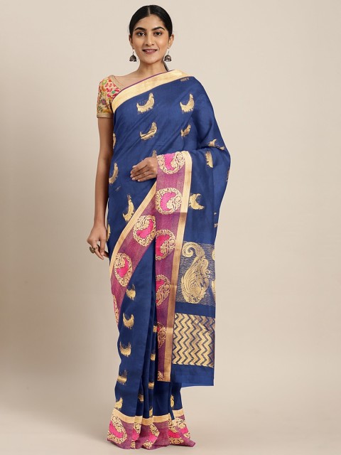 

The Chennai Silks Navy Blue & Golden Woven Design Maheshwari Saree