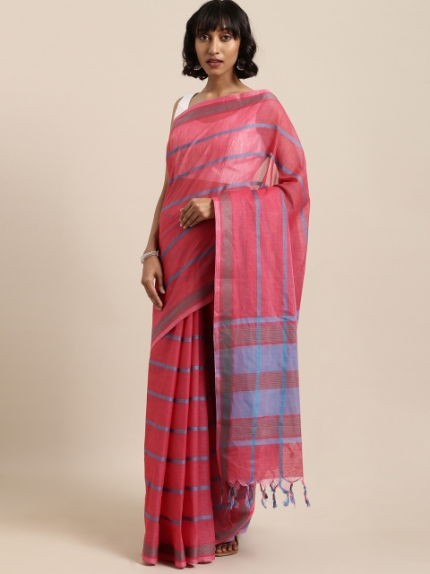 

The Chennai Silks Classicate Pink & Blue Pure Cotton Striped Saree