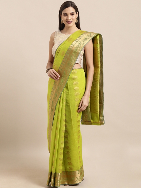 

The Chennai Silks Classicate Lime Green Silk Cotton Woven Design Maheshwari Saree