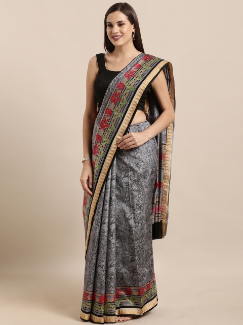 

The Chennai Silks Grey & Black Viscose Rayon Printed Banarasi Saree