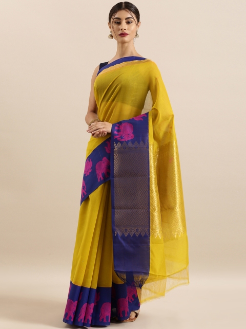

The Chennai Silks Mustard Silk Cotton Woven Design Maheshwari Saree