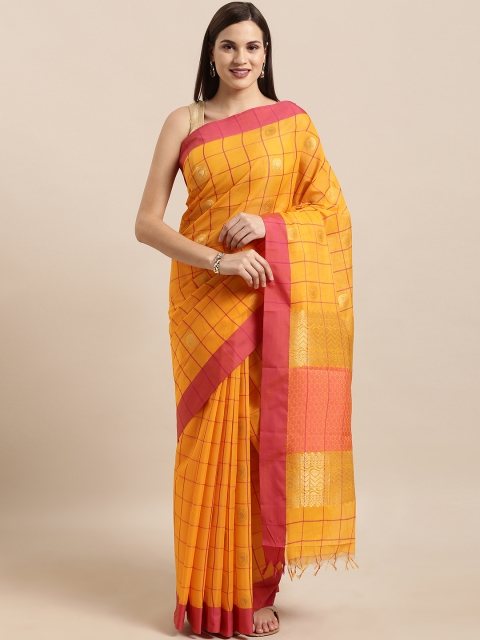 

The Chennai Silks Mustard & Pink Silk Cotton Woven Design Maheshwari Saree