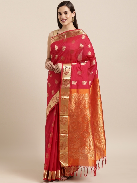 

The Chennai Silks Red & Gold-Toned Pure Silk Woven Design Saree