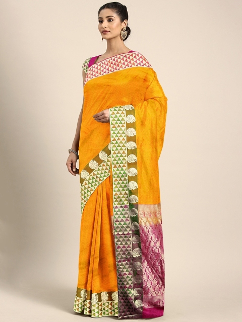 

The Chennai Silks Orange & Gold-Toned Pure Silk Woven Design Kanjeevaram Saree