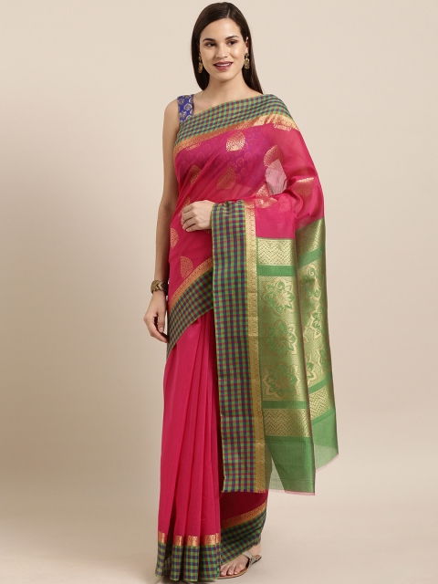 

The Chennai Silks Magenta & Green Silk Cotton Woven Design Maheshwari Saree