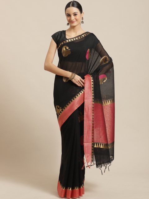 

The Chennai Silks Black & Golden Woven Design Maheshwari Saree