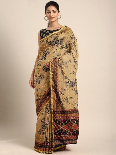

The Chennai Silks Classicate Beige & Black Floral Printed Saree