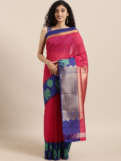 

The Chennai Silks Magenta Silk Cotton Solid Maheshwari Saree