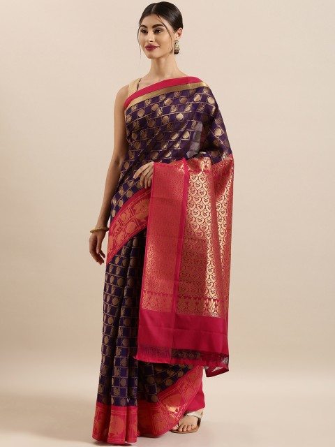 

The Chennai Silks Purple & Gold-Toned Silk Cotton Woven Design Maheshwari Saree