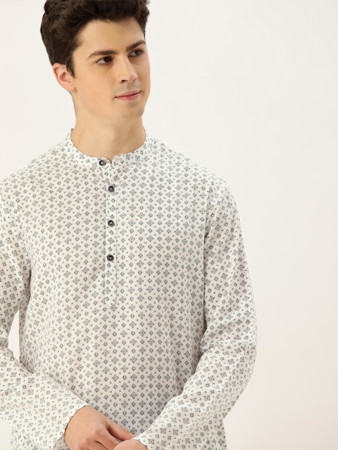 

House of Pataudi Men White & Black Printed Kurta with Trousers