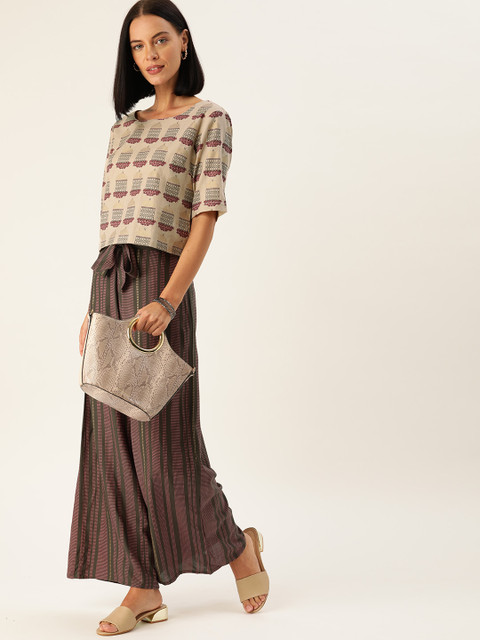 

Varanga Women Beige & Brown Printed Top with Palazzos