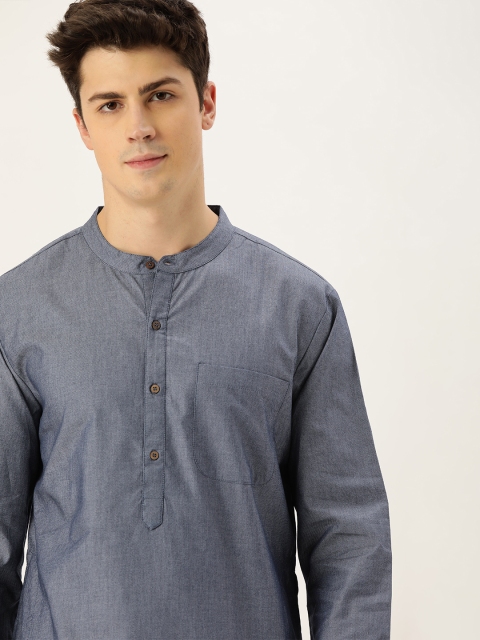 

House of Pataudi Men Blue Solid Straight Kurta