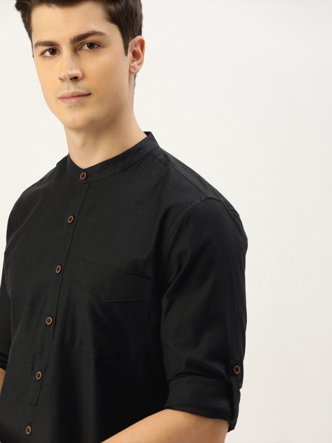 

House of Pataudi Men Black Regular Fit Solid Casual Shirt