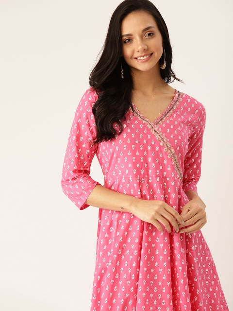 

House of Pataudi Women Pink Printed Wrap Dress