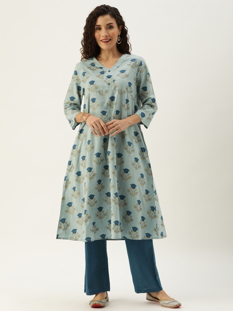 

House of Pataudi Women Black & Grey Printed Kurta with Palazzos