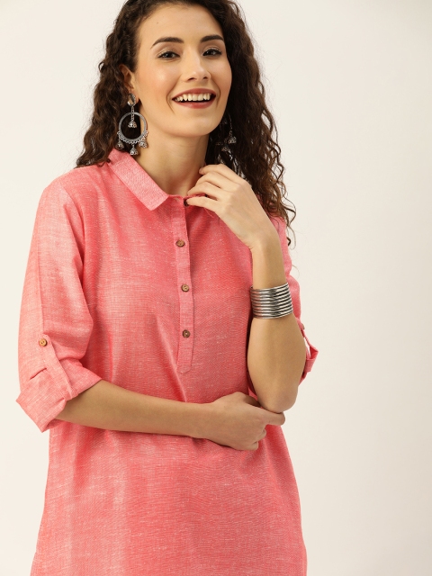 

House of Pataudi Women Pink Solid Kurta with Trousers