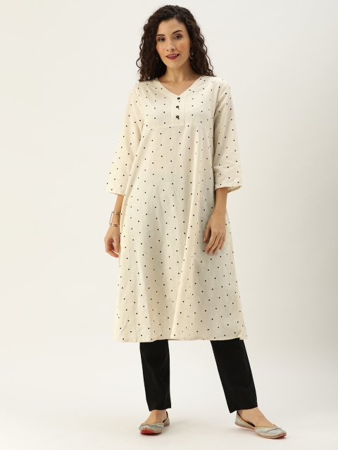 

House of Pataudi Women White & Black Printed Kurta with Palazzos
