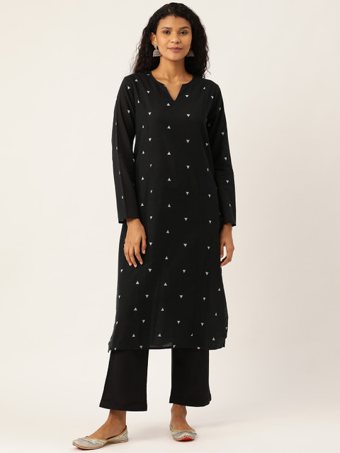 

House of Pataudi Women Black & White Embroidered Kurta with Palazzos