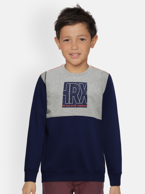 

HRX by Hrithik Roshan Boys Grey & Navy Blue Colourblocked Sweatshirt
