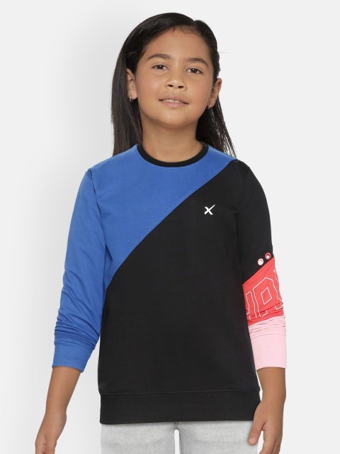 

HRX by Hrithik Roshan Girls Black Colourblock Antimicrobial Bio-Wash Lifestyle Sweatshirt