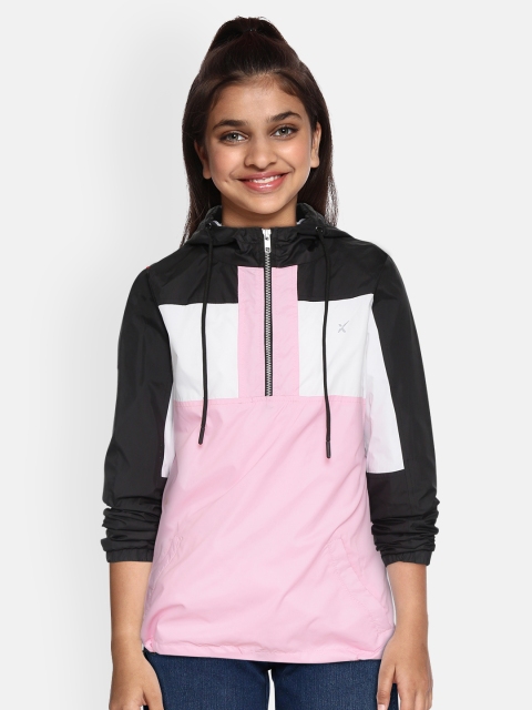 

HRX by Hrithik Roshan Girls White Colourblocked Antimicrobial, Rapid-Dry Lifestyle Jacket, Pink