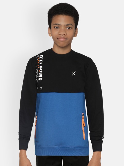 

HRX by Hrithik Roshan Boys Black & Snorkel Blue Regular Fit Bio-Wash Lifestyle Sweatshirt