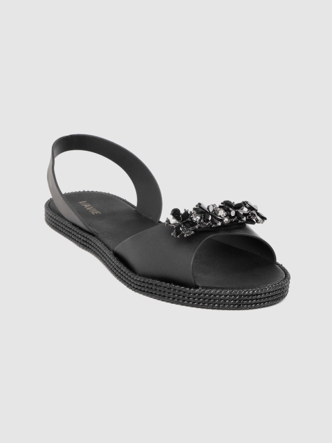 

Lavie Women Black Embellished Open Toe Flats